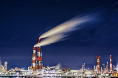 Night view of a factory in operation