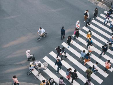 Partial view of a pedestrian crossing in town