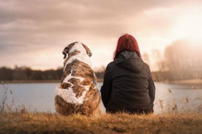 Mujer y perro de espaldas