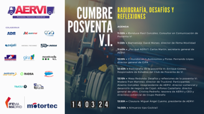 Cartel de la I Cumbre de la Posventa del VI, de AERVI en Motortec