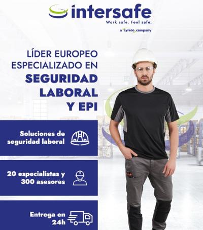 Cartel de Intersafe sobre seguridad laboral con un trabajador