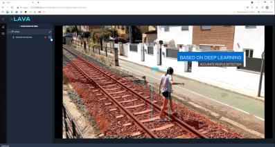 A person crossing the train tracks