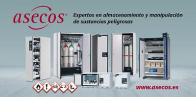 Various storage cabinets for flammable chemicals and lithium-ion batteries from Asecos.