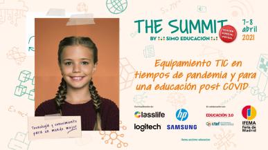 Cartel anuncio mesa The Summit by SIMO EDUCACION, Equipamiento TIC en tiempos de pandemia y para una educación post COVID