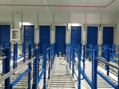 Automated doors in a specialized warehouse