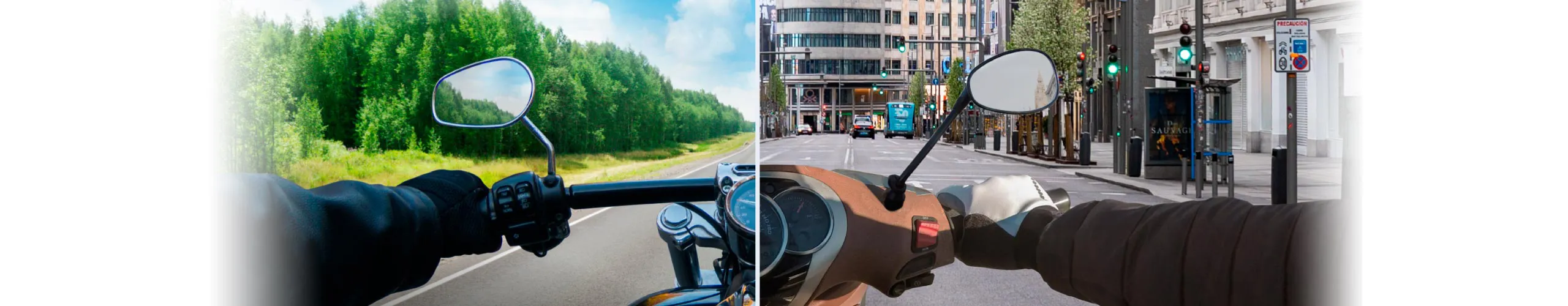 Vista de moto en ciudad y campo